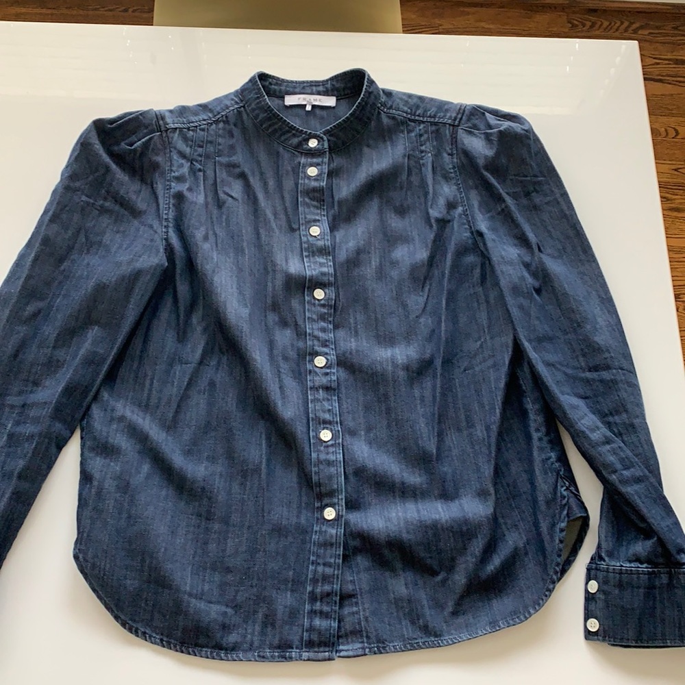 Frame denim puff shoulder blouse